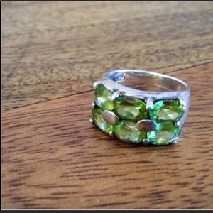 Sterling Silver Emerald Cut Peridot  Ring Size 6
